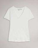Ted Baker Women's V Neck Cotton and Linen T-Shirt in White, Laliita