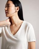 Ted Baker Women's V Neck Cotton and Linen T-Shirt in White, Laliita