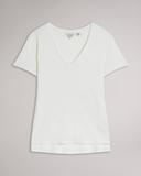 Ted Baker Women's V Neck Cotton and Linen T-Shirt in White, Laliita