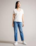 Ted Baker Women's V Neck Cotton and Linen T-Shirt in White, Laliita