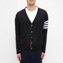 Thom Browne Men, 4-Bar wool cardigan, Blue, M, Knitwear, Wool