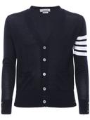 Thom Browne Men, 4-Bar wool cardigan, Blue, XL, Knitwear, Wool