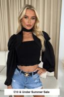 Tiah Black Crop Ruched Long Sleeve Top S(8)