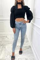 Tiah Black Crop Ruched Long Sleeve Top S(8)
