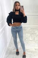 Tiah Black Crop Ruched Long Sleeve Top S(8)
