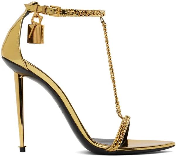 Tom Ford Gold Padlock Heeled Sandals