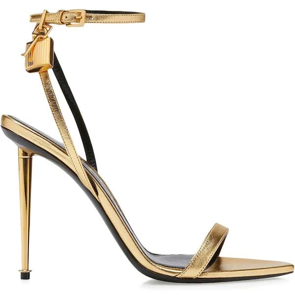 Tom Ford Gold Padlock Pointy Naked Heeled Sandals