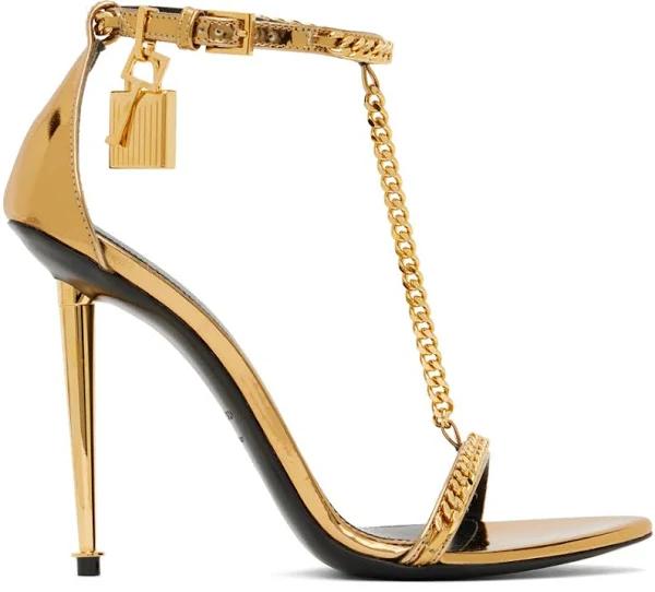 Tom Ford Mirror Padlock T-Strap Chain Leather Sandals