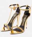 Tom Ford, Padlock chain metallic leather sandals, Women, Gold, EU 39, Sandals