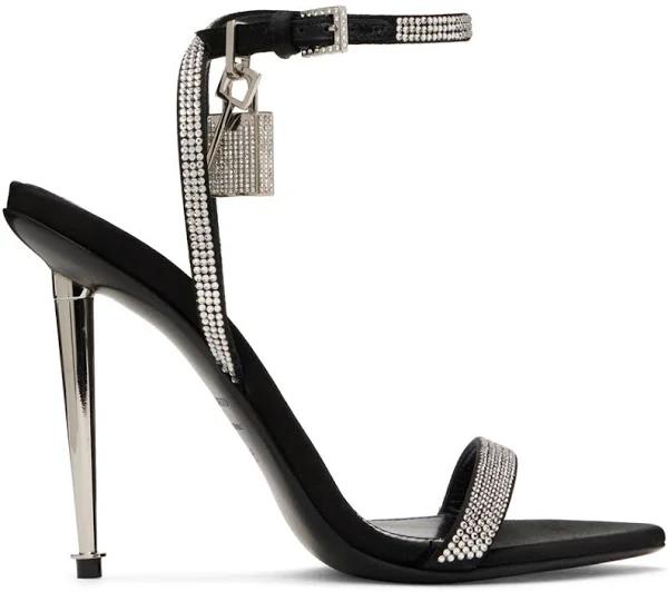 Tom Ford, Padlock embellished satin sandals, Women, Black, AU 4, Sandals, Leather