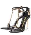 Tom Ford, Padlock leather sandals, Women, Black, EU 39, Sandals