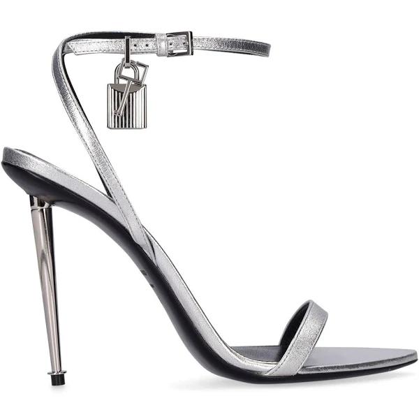 Tom Ford | Women 105mm Padlock Metallic Leather Sandals Silver 37