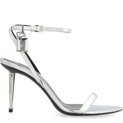 Tom Ford | Women 85mm Padlock Metallic Leather Sandals Silver 37.5