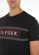 Tommy Hilfiger Chest Corp Stripe Logo T-Shirt in Black