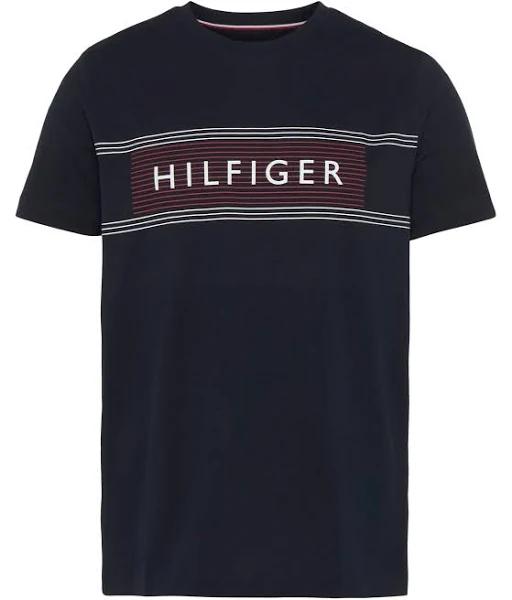 Tommy Hilfiger Chest Corp Stripe Logo T-Shirt in Black