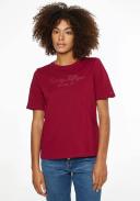 Tommy Hilfiger High Shine Embroidered Crew Neck in Red Wine XS