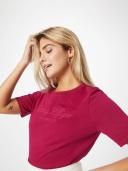 Tommy Hilfiger High Shine Embroidered Crew Neck in Red Wine XS