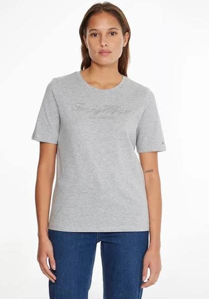 Tommy Hilfiger High Shine Embroidery Organic Cotton T-Shirt in Grey XS