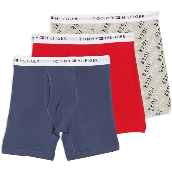 Tommy Hilfiger Men's Underwear Carbon Diagonal Logo Print Three-Pair Boxer Brief Set M