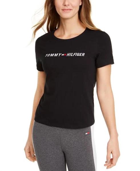Tommy Hilfiger Women's Short Sleeve Embroidered Crew Sports Tee Black - XL