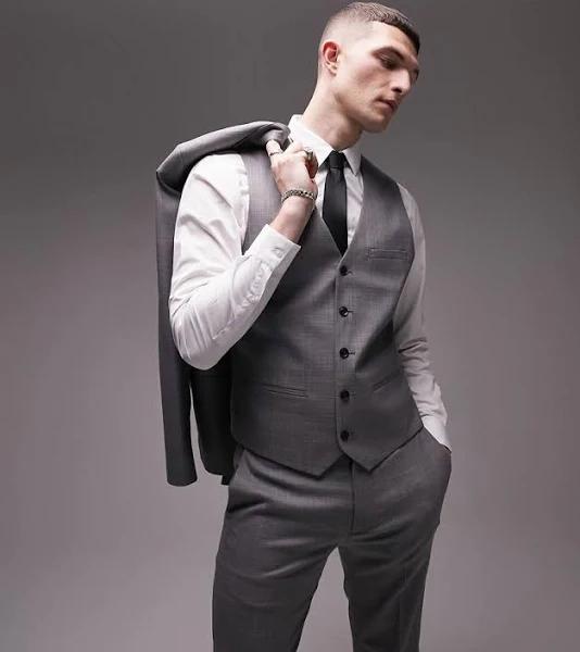 Topman Textured Suit Waistcoat in Grey