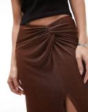 Topshop Slinky Twist Front Maxi Skirt in chocolate-Brown