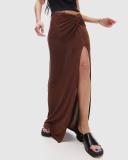 Topshop Slinky Twist Front Maxi Skirt in chocolate-Brown