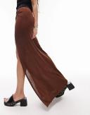 Topshop Slinky Twist Front Maxi Skirt in chocolate-Brown