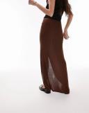 Topshop Slinky Twist Front Maxi Skirt in chocolate-Brown