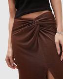 Topshop Slinky Twist Front Maxi Skirt in chocolate-Brown