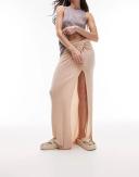 Topshop Slinky Twist Front Maxi Skirt in stone-Neutral