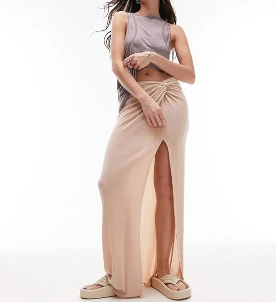 Topshop Slinky Twist Front Maxi Skirt in stone-Neutral