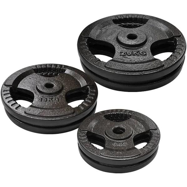 Total 80kg - 5kgx2 + 15kgx2 + 20kgx2 - Standard 26.5mm Triple Handle Cast Iron Weight Plate