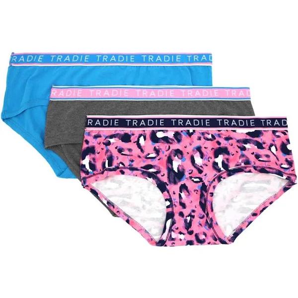 Tradie Lady Women's Bound Boyleg Brief 3 Pack - Pink & Blue - Size 14