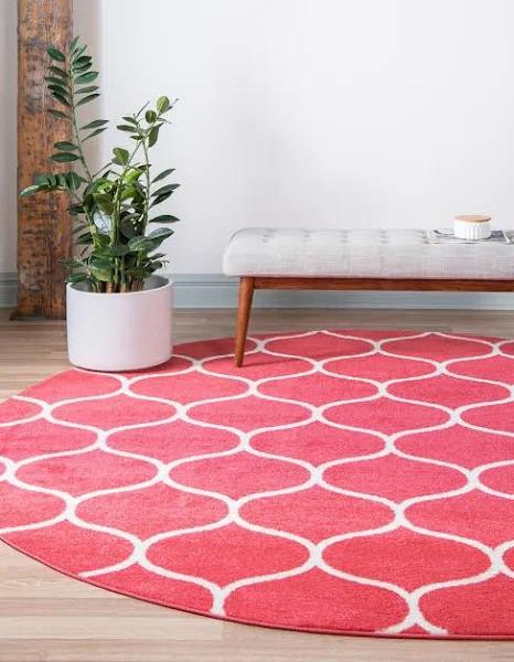 Trellis Frieze 125cm x 125cm Round Pink Geometric Area Rug