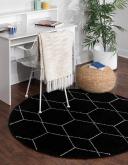 Trellis Frieze 155cm x 155cm Round Black Geometric Area Rug
