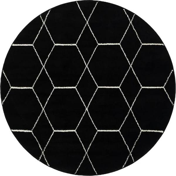 Trellis Frieze 155cm x 155cm Round Black Geometric Area Rug