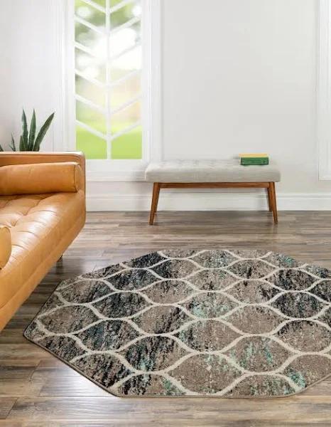 Trellis Frieze 185cm x 185cm Octagon Blue Multi Blue Abstract, Geometric Area Rug