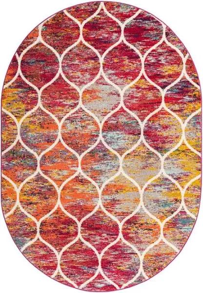 Trellis Frieze 216cm x 305cm Oval Multi Abstract, Geometric Area Rug
