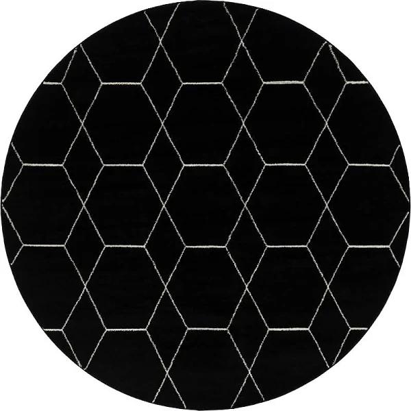 Trellis Frieze 245cm x 245cm Round Black Geometric Area Rug