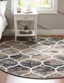 Trellis Frieze 305cm x 305cm Round Blue Multi Blue Abstract, Geometric Area Rug
