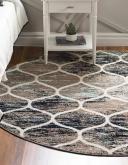 Trellis Frieze 305cm x 305cm Round Blue Multi Blue Abstract, Geometric Area Rug