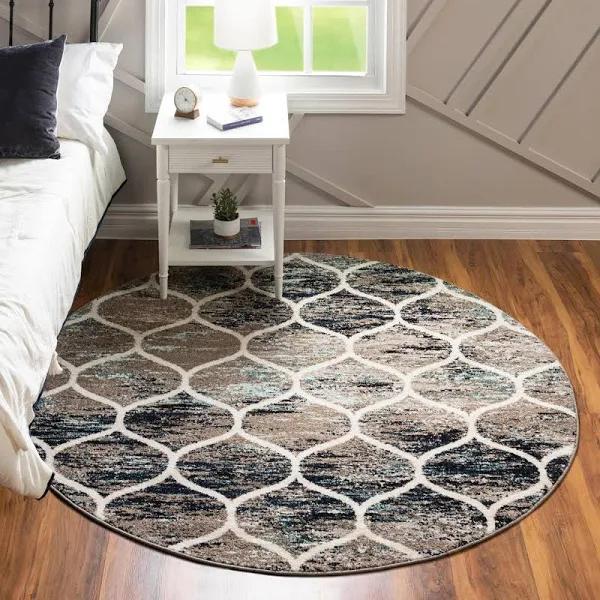 Trellis Frieze 305cm x 305cm Round Blue Multi Blue Abstract, Geometric Area Rug