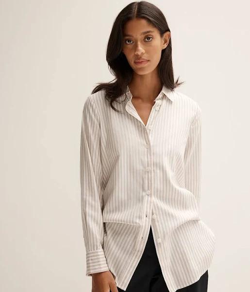 Trenery Cotton Modal Stripe Longline Shirt in Camel Large Camel AU523036