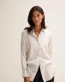 Trenery Cotton Modal Stripe Longline Shirt in Camel Small Camel AU523034