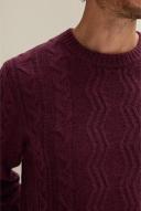 Trenery Men Cable Knit Top Crew Pullover Burgundy Brown 2XL 100% Wool