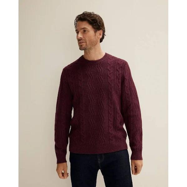 Trenery Men Cable Knit Top Crew Pullover Burgundy Brown XL 100% Wool