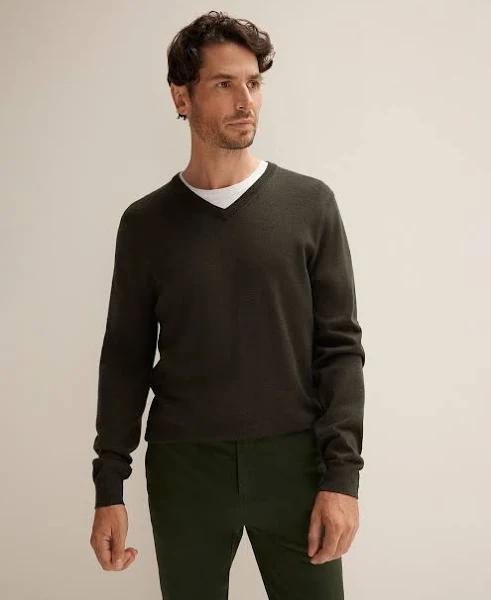 Trenery Men Classic Merino V-Neck Top Neck Green XL 100% Extrafine Merino Wool