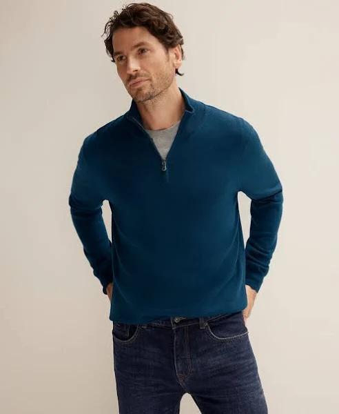 Trenery Men Merino Half Zip Dark Teal 2XL 100% Extrafine Merino Wool