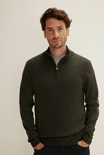 Trenery Men Merino Half Zip Green 3XL 100% Extrafine Merino Wool